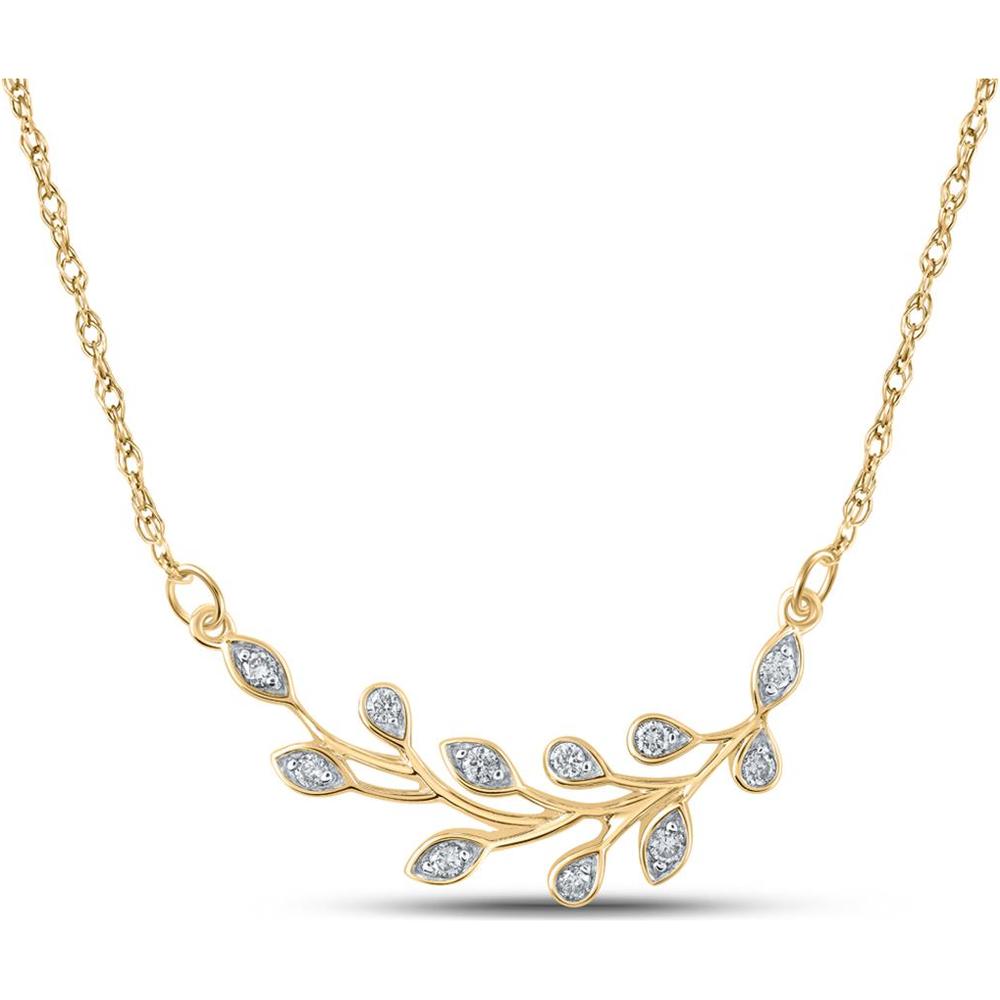 GND 10K Yellow Gold Branch Floral Necklace with Prong-Set Round Diamonds - 1/6 Carat Total Diamond Weight