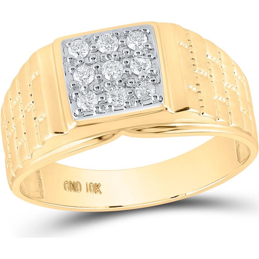 GND 10K Yellow Gold Brick Square Ring with Pave-Set Round Diamonds - 0.25 Carat Total Diamond Weight