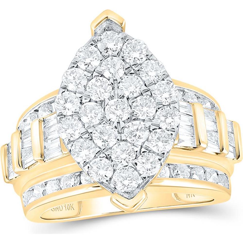 GND 10K Yellow Gold Bridal Engagement Ring with Round and Baguette Diamonds - 3 Carats Total Diamond Weight