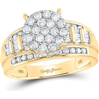 GND 10K Yellow Gold Bridal Engagement Ring with Round Diamond Cluster and Channel Set Baguette Diamonds - 1.00 Carat Total Diamond Weight