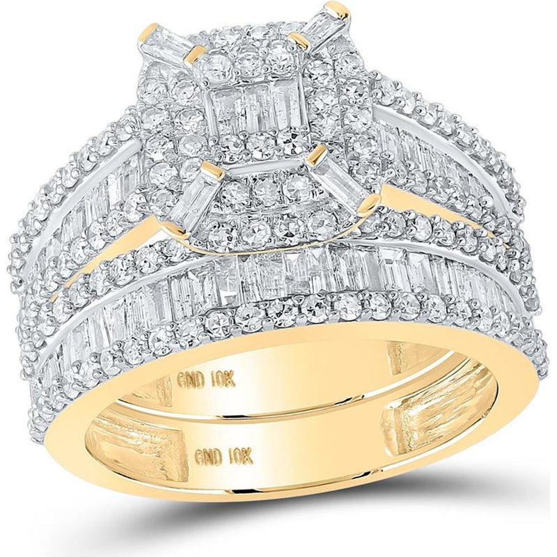 GND 10K Yellow Gold Bridal Wedding Ring Set with Channel-Set Baguette and Prong-Set Round Diamonds - 1.75 Carat Total Diamond Weight