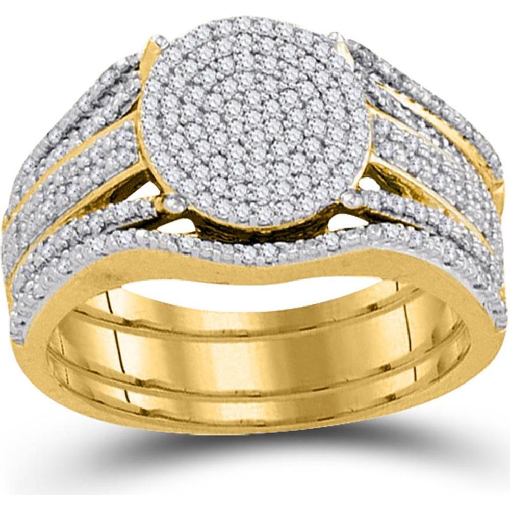 GND 10K Yellow Gold Bridal Wedding Ring Set with Pave-Set Round Diamonds - 3/8 Carat Total Diamond Weight