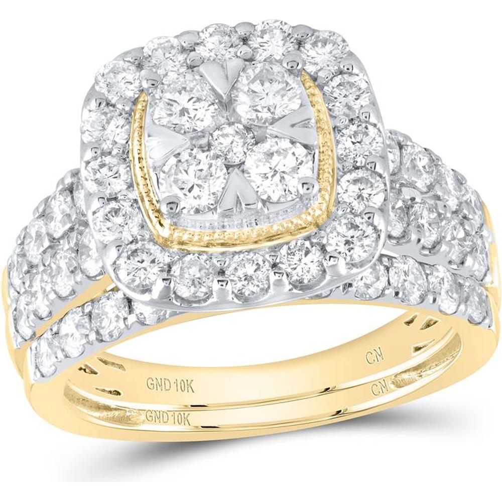 GND 10K Yellow Gold Bridal Wedding Ring Set with Prong-Set Round Diamonds - 2 Carat Total Diamond Weight