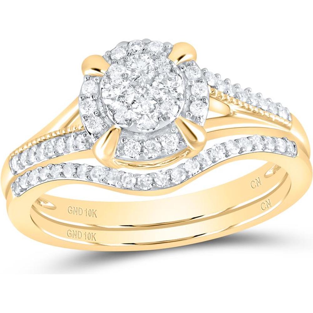 GND 10K Yellow Gold Bridal Wedding Ring Set with Prong-Set Round Diamonds - 3/8 Total Carat Weight