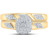 GND 10K Yellow Gold Bridal Wedding Ring Set with Prong-Set Round Diamonds in Halo Design - 1/6 Total Carat Weight
