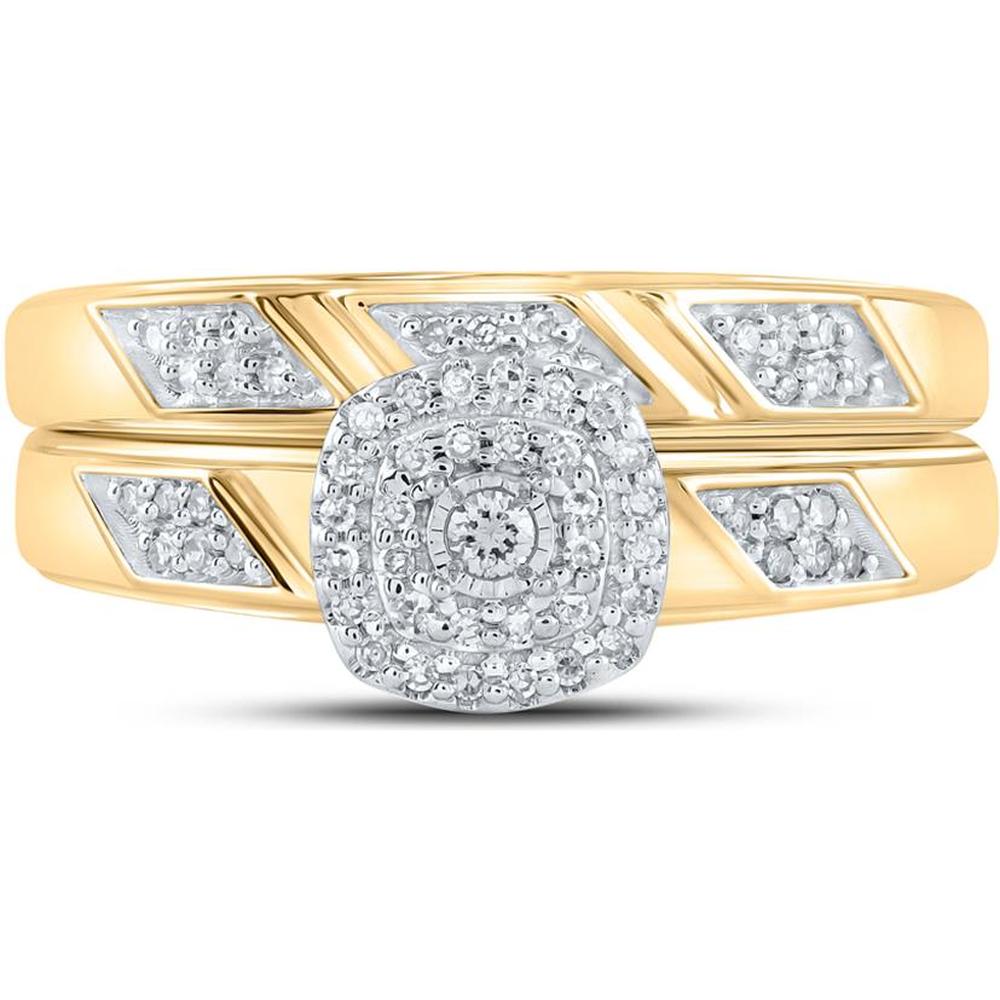GND 10K Yellow Gold Bridal Wedding Ring Set with Prong-Set Round Diamonds in Halo Design - 1/6 Total Carat Weight