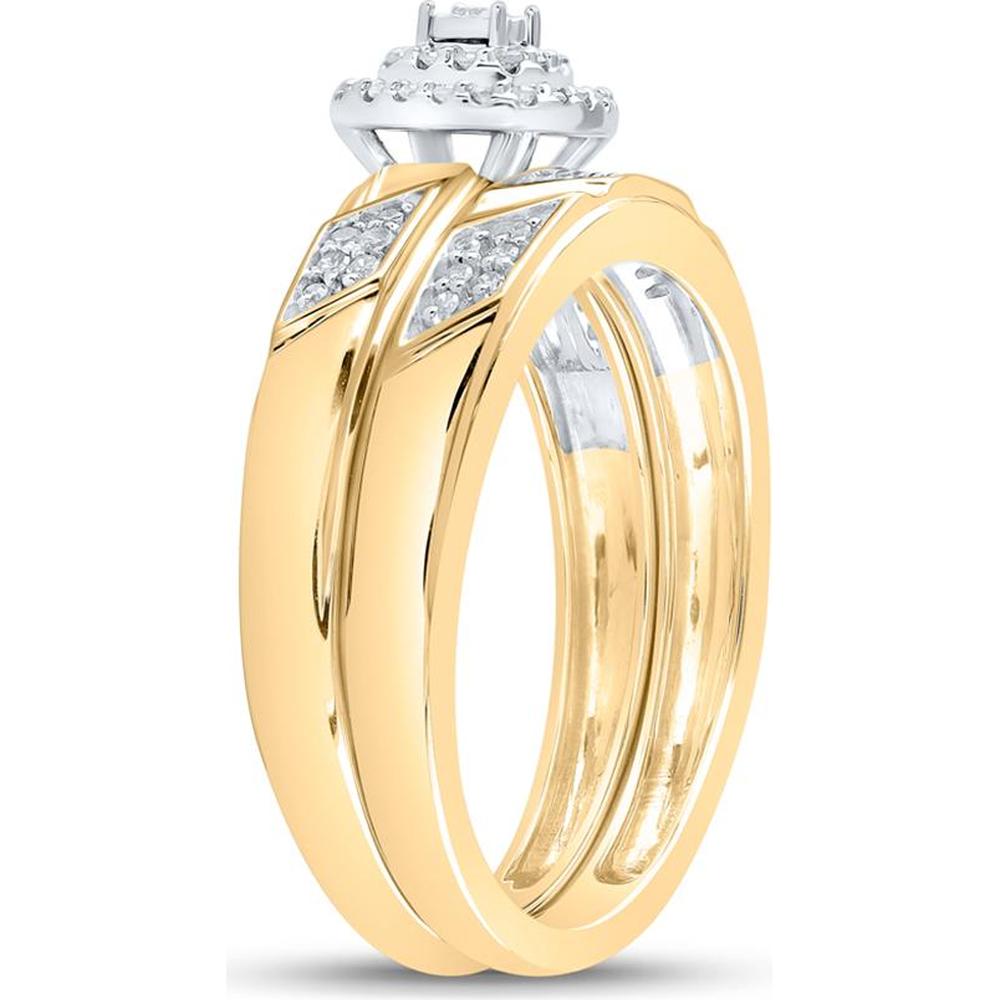 GND 10K Yellow Gold Bridal Wedding Ring Set with Prong-Set Round Diamonds in Halo Design - 1/6 Total Carat Weight