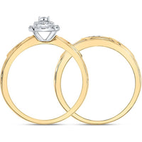GND 10K Yellow Gold Bridal Wedding Ring Set with Prong-Set Round Diamonds in Halo Design - 1/6 Total Carat Weight