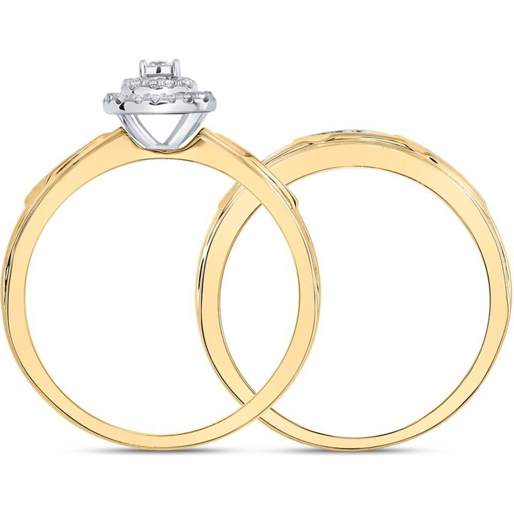 GND 10K Yellow Gold Bridal Wedding Ring Set with Prong-Set Round Diamonds in Halo Design - 1/6 Total Carat Weight