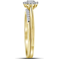 GND 10K Yellow Gold Bridal Wedding Ring Set with Round Diamond Halo and Pave Diamonds - 1/4 Carat Total Diamond Weight