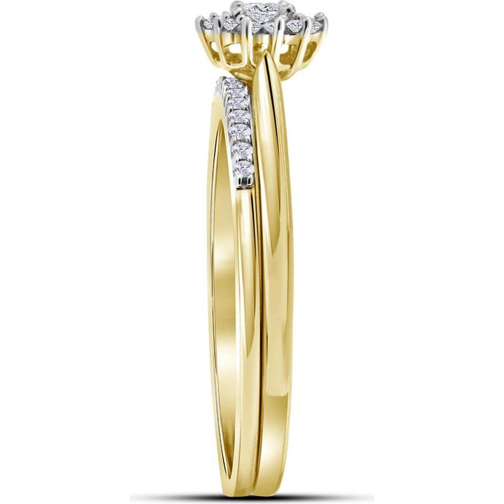 GND 10K Yellow Gold Bridal Wedding Ring Set with Round Diamond Halo and Pave Diamonds - 1/4 Carat Total Diamond Weight