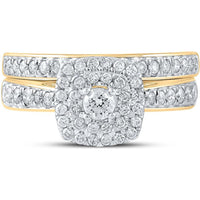 GND 10K Yellow Gold Bridal Wedding Ring Set with Round Diamonds and Halo Design - 3/4 Carat Total Diamond Weight