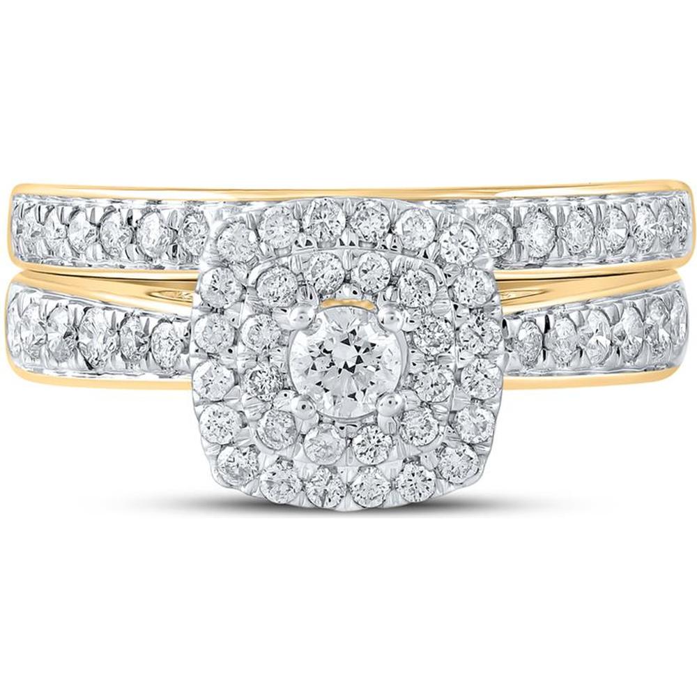 GND 10K Yellow Gold Bridal Wedding Ring Set with Round Diamonds and Halo Design - 3/4 Carat Total Diamond Weight