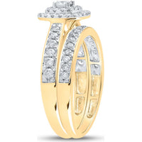 GND 10K Yellow Gold Bridal Wedding Ring Set with Round Diamonds and Halo Design - 3/4 Carat Total Diamond Weight