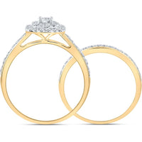GND 10K Yellow Gold Bridal Wedding Ring Set with Round Diamonds and Halo Design - 3/4 Carat Total Diamond Weight