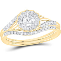 GND 10K Yellow Gold Bridal Wedding Ring Set with Round Diamonds in Prong and Pavé Settings - 0.25 Carat Total Diamond Weight