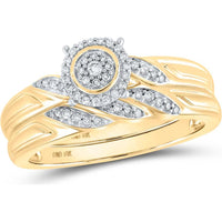 GND 10K Yellow Gold Bridal Wedding Ring Set with Round Prong-Set Diamond Halo - 1/6 Total Carat Weight
