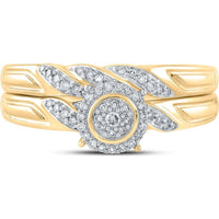 GND 10K Yellow Gold Bridal Wedding Ring Set with Round Prong-Set Diamond Halo - 1/6 Total Carat Weight