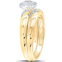 GND 10K Yellow Gold Bridal Wedding Ring Set with Round Prong-Set Diamond Halo - 1/6 Total Carat Weight