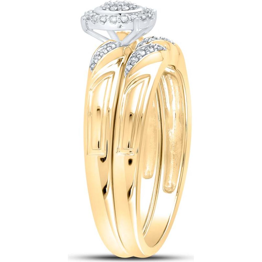 GND 10K Yellow Gold Bridal Wedding Ring Set with Round Prong-Set Diamond Halo - 1/6 Total Carat Weight