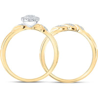 GND 10K Yellow Gold Bridal Wedding Ring Set with Round Prong-Set Diamond Halo - 1/6 Total Carat Weight
