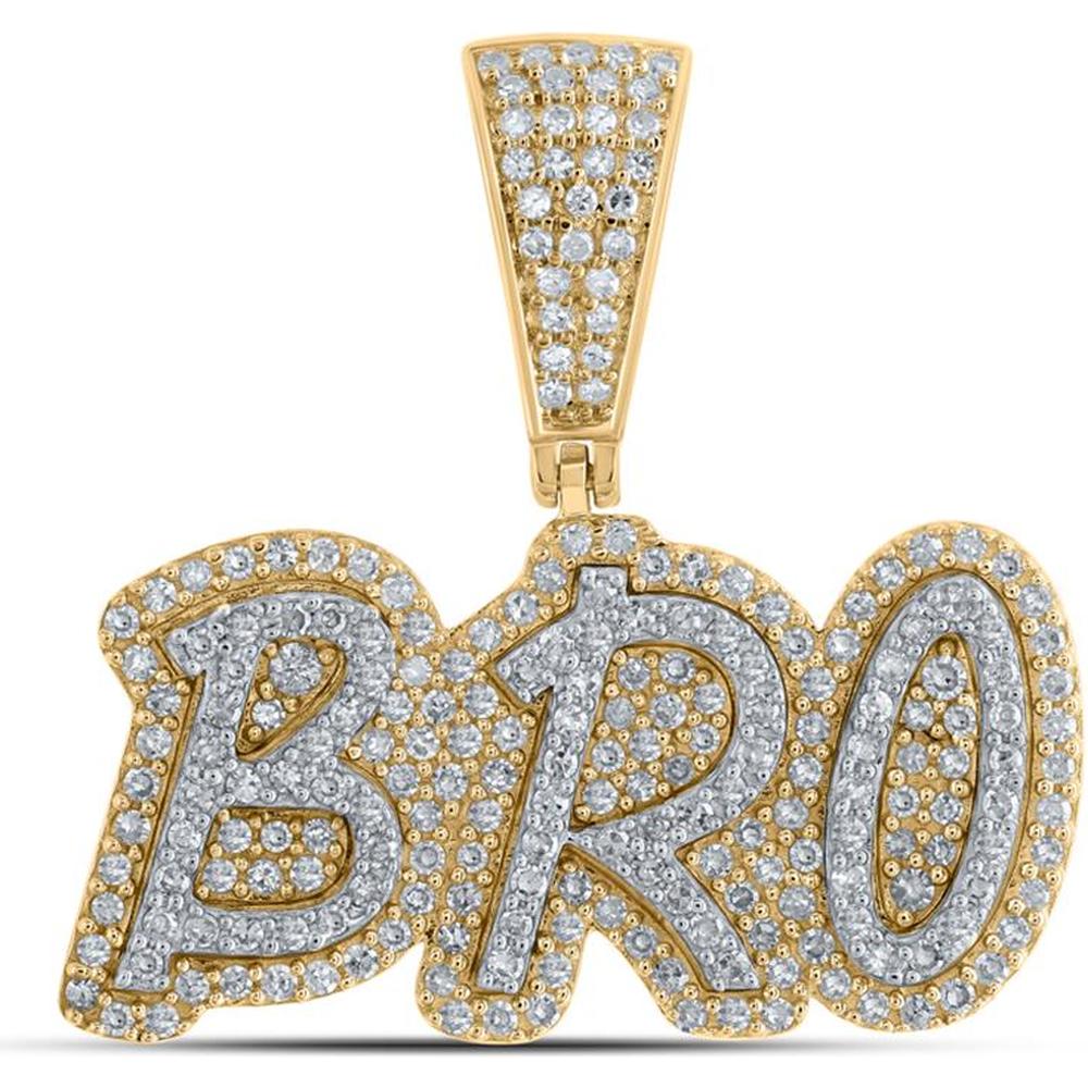 GND 10K Yellow Gold Bro Charm Pendant with Prong-Set Round Diamonds - 0.65 Carat Total Diamond Weight