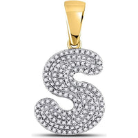 GND 10K Yellow Gold Bubble Design Letter S Pendant with Prong-Set Round Diamonds - 1/2 Carat Total Diamond Weight