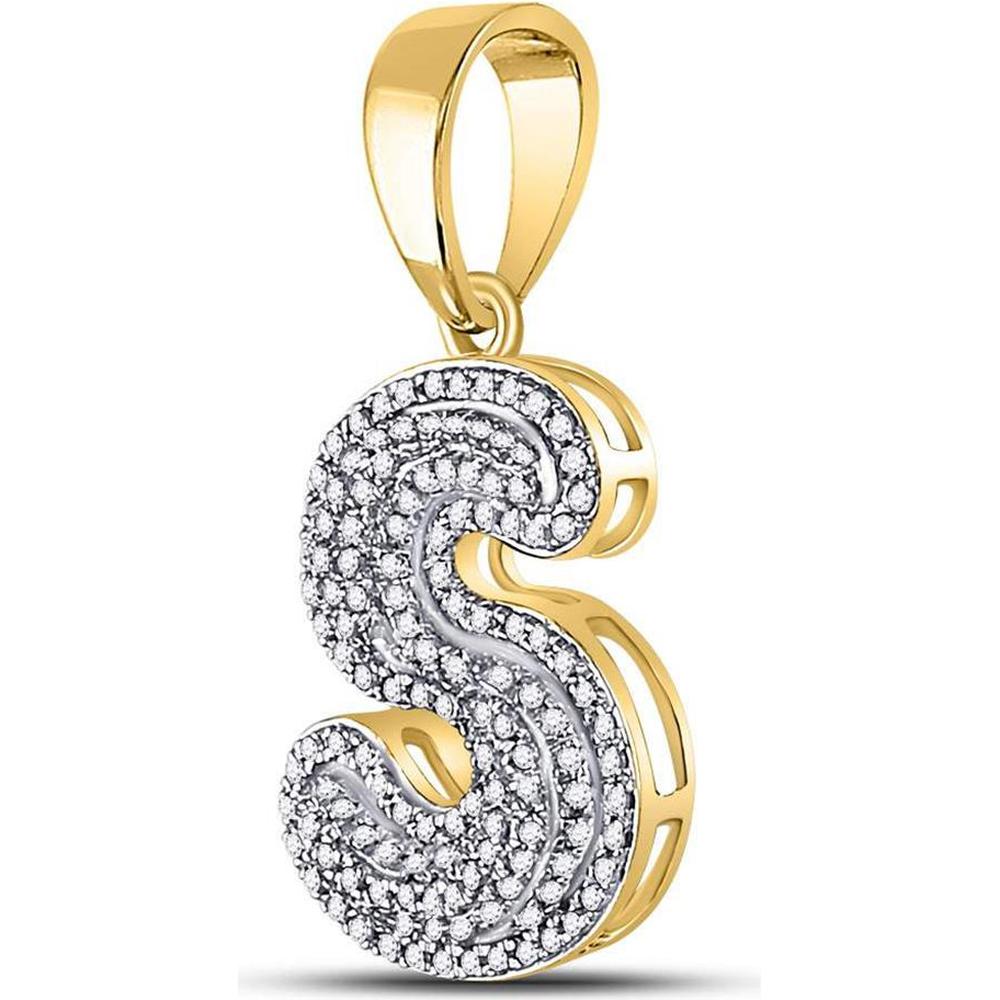 GND 10K Yellow Gold Bubble Design Letter S Pendant with Prong-Set Round Diamonds - 1/2 Carat Total Diamond Weight