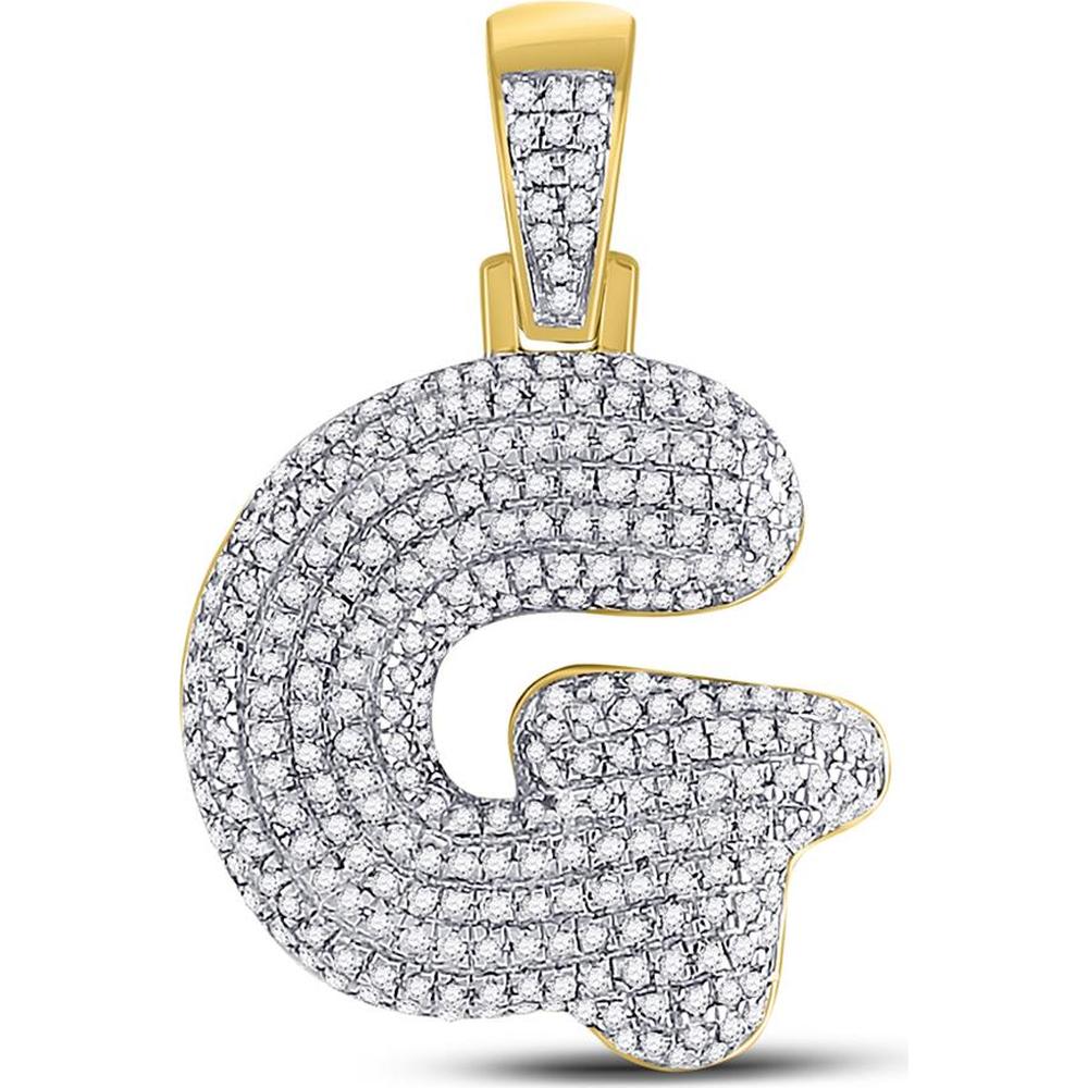 GND 10K Yellow Gold Bubble "G" Letter Charm Pendant with Pave-Set Round Diamonds - 0.80 Carat Total Diamond Weight
