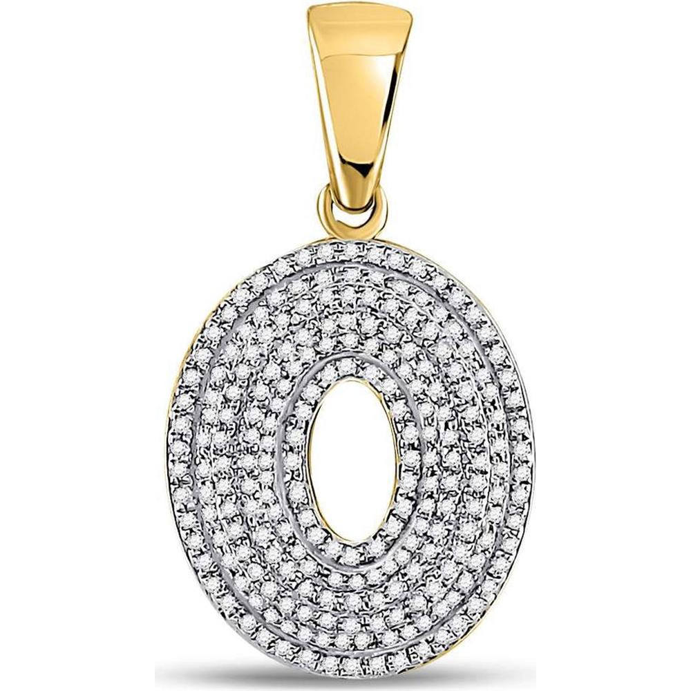 GND 10K Yellow Gold Bubble Initial Charm Pendant with Prong-Set Round Diamonds - 5/8 Total Carat Weight