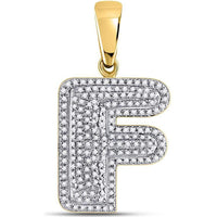 GND 10K Yellow Gold Bubble Initial "F" Pendant with Prong-Set Round Diamonds - 0.50 Carat Total Diamond Weight