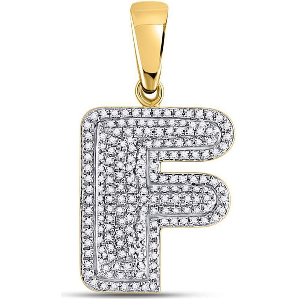 GND 10K Yellow Gold Bubble Initial "F" Pendant with Prong-Set Round Diamonds - 0.50 Carat Total Diamond Weight