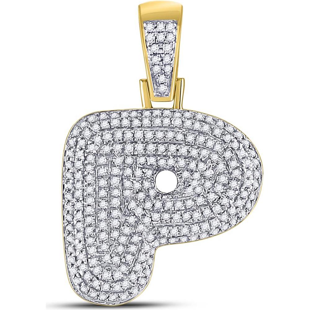 GND 10K Yellow Gold Bubble P Letter Charm Pendant with Pave-Set Round Diamonds - 0.75 Carat Total Diamond Weight