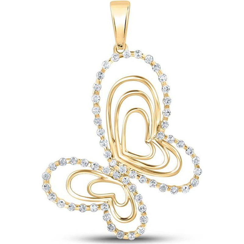 GND 10K Yellow Gold Butterfly Pendant with Prong-Set Round Diamonds - 1/3 Carat Total Weight