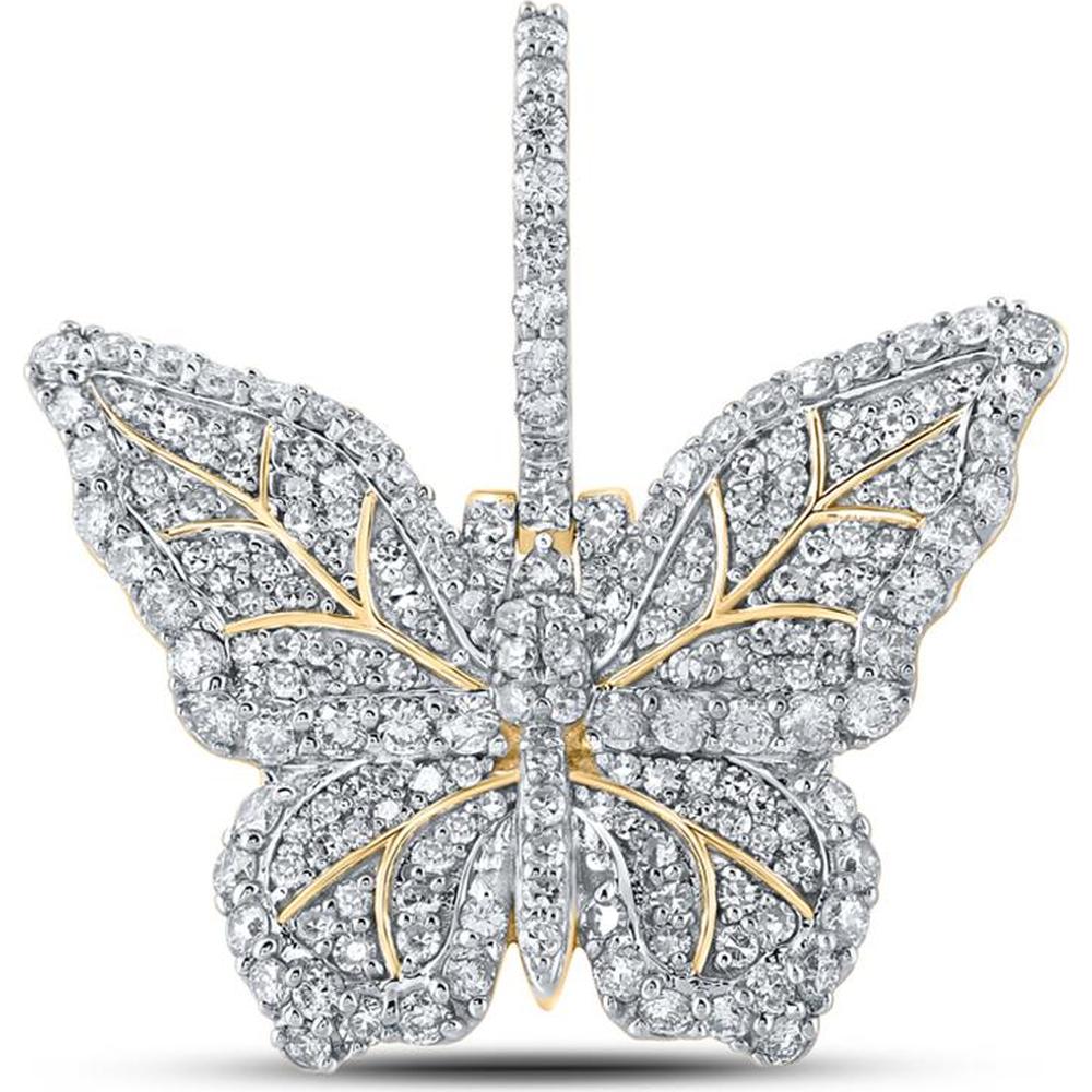 GND 10K Yellow Gold Butterfly Pendant with Prong-Set Round Diamonds - 1.5 Carat Total Diamond Weight