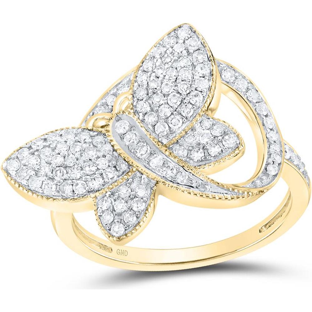 GND 10K Yellow Gold Butterfly Ring with Pave-Set Round Diamonds - 0.52 Carat Total Diamond Weight