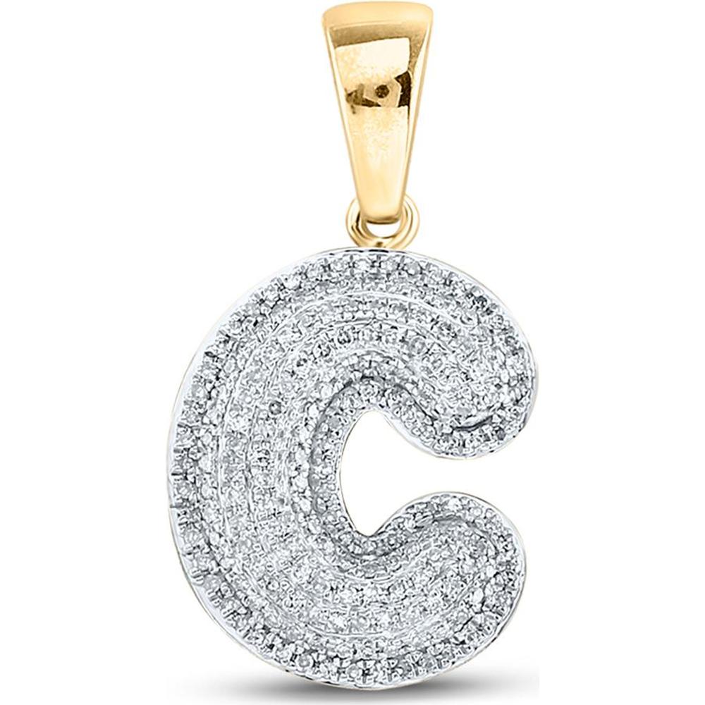 GND 10K Yellow Gold C Bubble Letter Charm Pendant with Pave-Set Round Diamonds - 1/2 Carat Total Diamond Weight