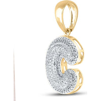 GND 10K Yellow Gold C Bubble Letter Charm Pendant with Pave-Set Round Diamonds - 1/2 Carat Total Diamond Weight
