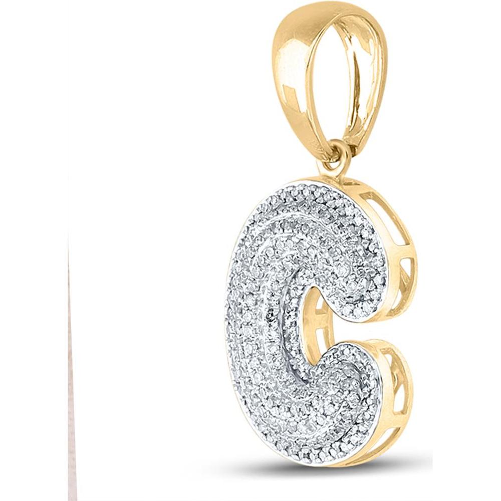 GND 10K Yellow Gold C Bubble Letter Charm Pendant with Pave-Set Round Diamonds - 1/2 Carat Total Diamond Weight