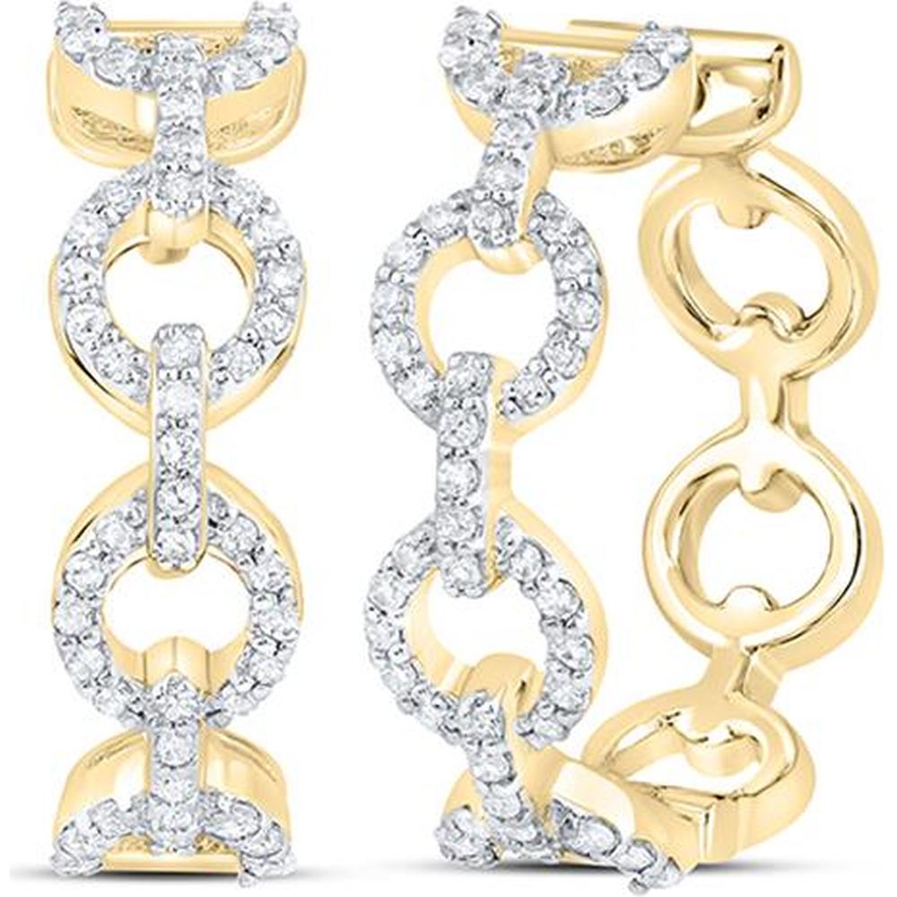GND 10K Yellow Gold Cable Link Hoop Earrings with Prong-Set Round Diamonds - 1/3 Total Carat Weight