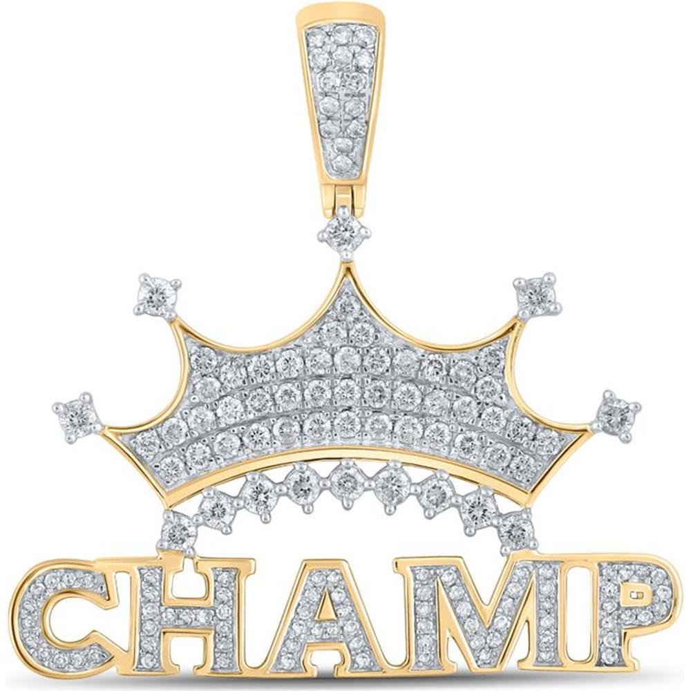 GND 10K Yellow Gold Champ Crown Pendant with Prong and Pave Set Round Diamonds - 1-1/4 Carat Total Diamond Weight