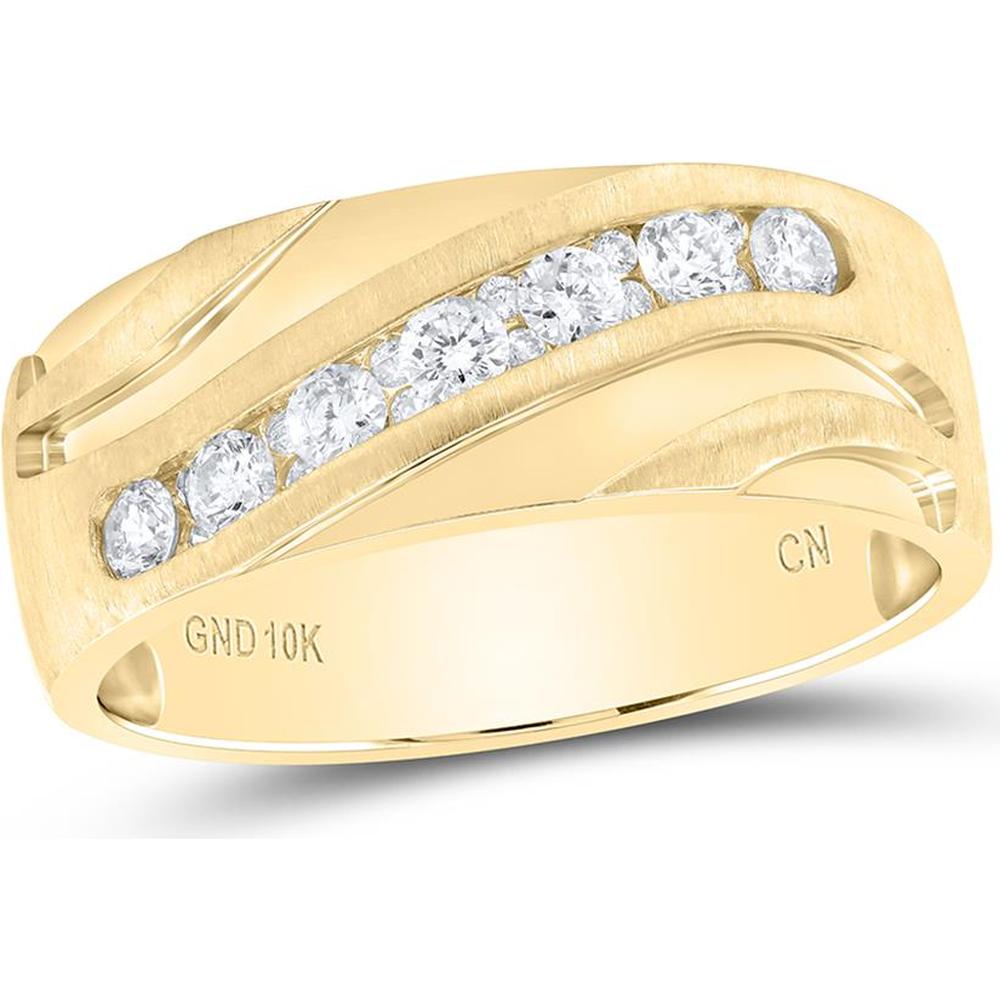 GND 10K Yellow Gold Channel-Set Round Diamond Wedding Band Ring - 1/2 Carat Total Diamond Weight