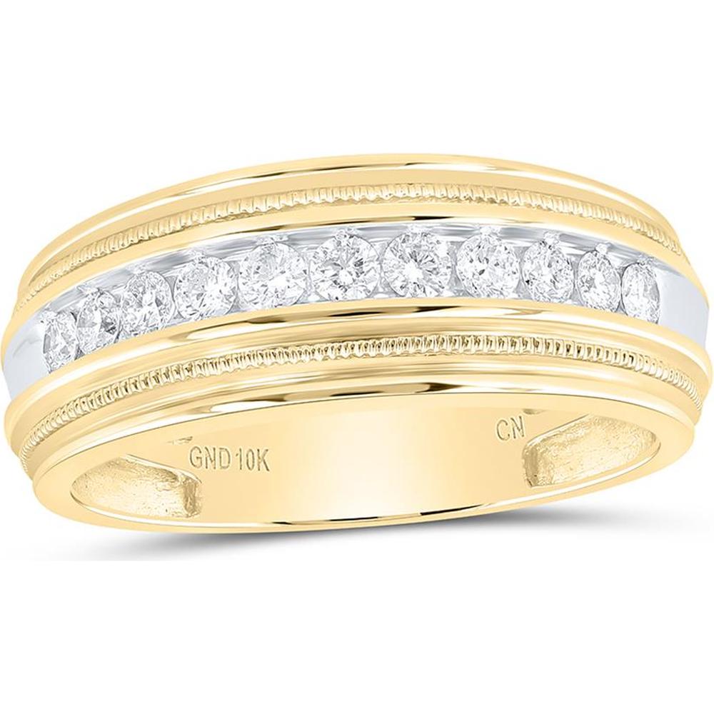 GND 10K Yellow Gold Channel-Set Round Diamond Wedding Band with Milgrain Detail - 0.50 Carat Total Diamond Weight