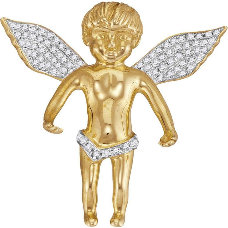 GND 10K Yellow Gold Cherub Charm Pendant with Pave-Set Round Diamonds - 0.50 Carat Total Diamond Weight