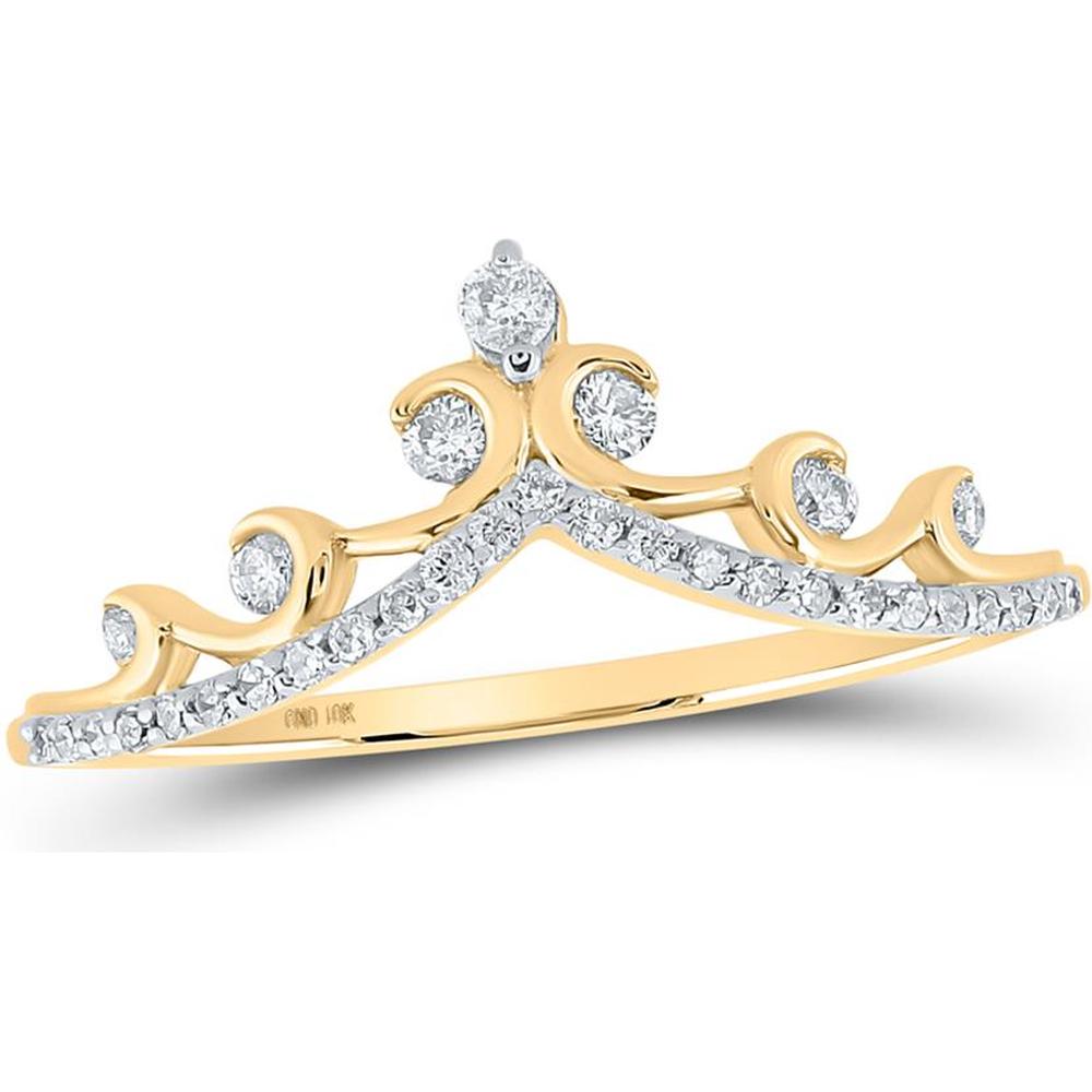 GND 10K Yellow Gold Chevron Crown Band Ring with Prong and Channel Set Round Diamonds - 0.20 Carat Total Diamond Weight