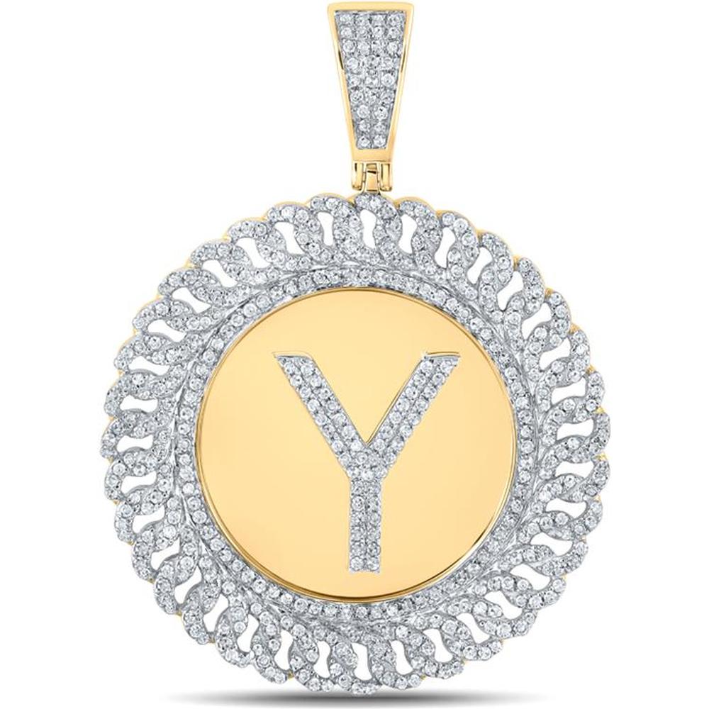 GND 10K Yellow Gold Circle Charm Pendant with Pave-Set Round Diamonds - 1.00 Carat Total Diamond Weight