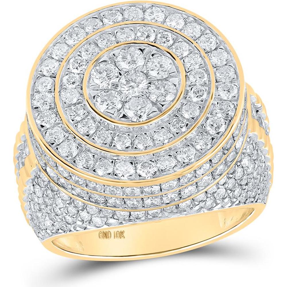 GND 10K Yellow Gold Circle Cluster Ring with Prong and Channel Set Round Diamonds - 5.00 Carat Total Diamond Weight