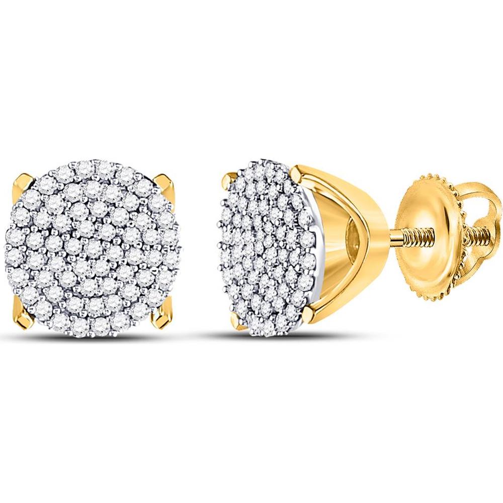 GND 10K Yellow Gold Circle Cluster Stud Earrings with Pave-Set Round Diamonds - 0.33 Carat Total Diamond Weight