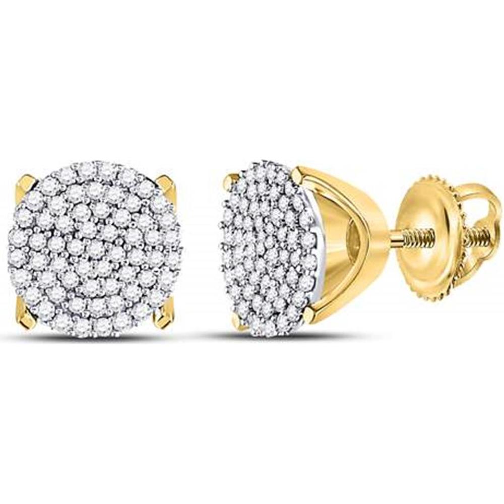 GND 10K Yellow Gold Circle Cluster Stud Earrings with Pave-Set Round Diamonds - 0.33 Carat Total Diamond Weight