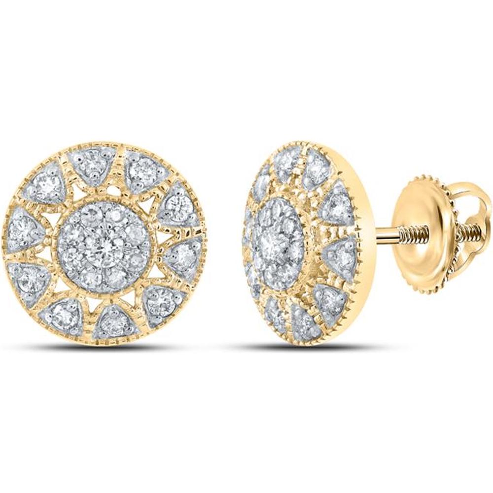 GND 10K Yellow Gold Circle Earrings with Prong-Set Round Diamonds - 0.41 Carat Total Diamond Weight